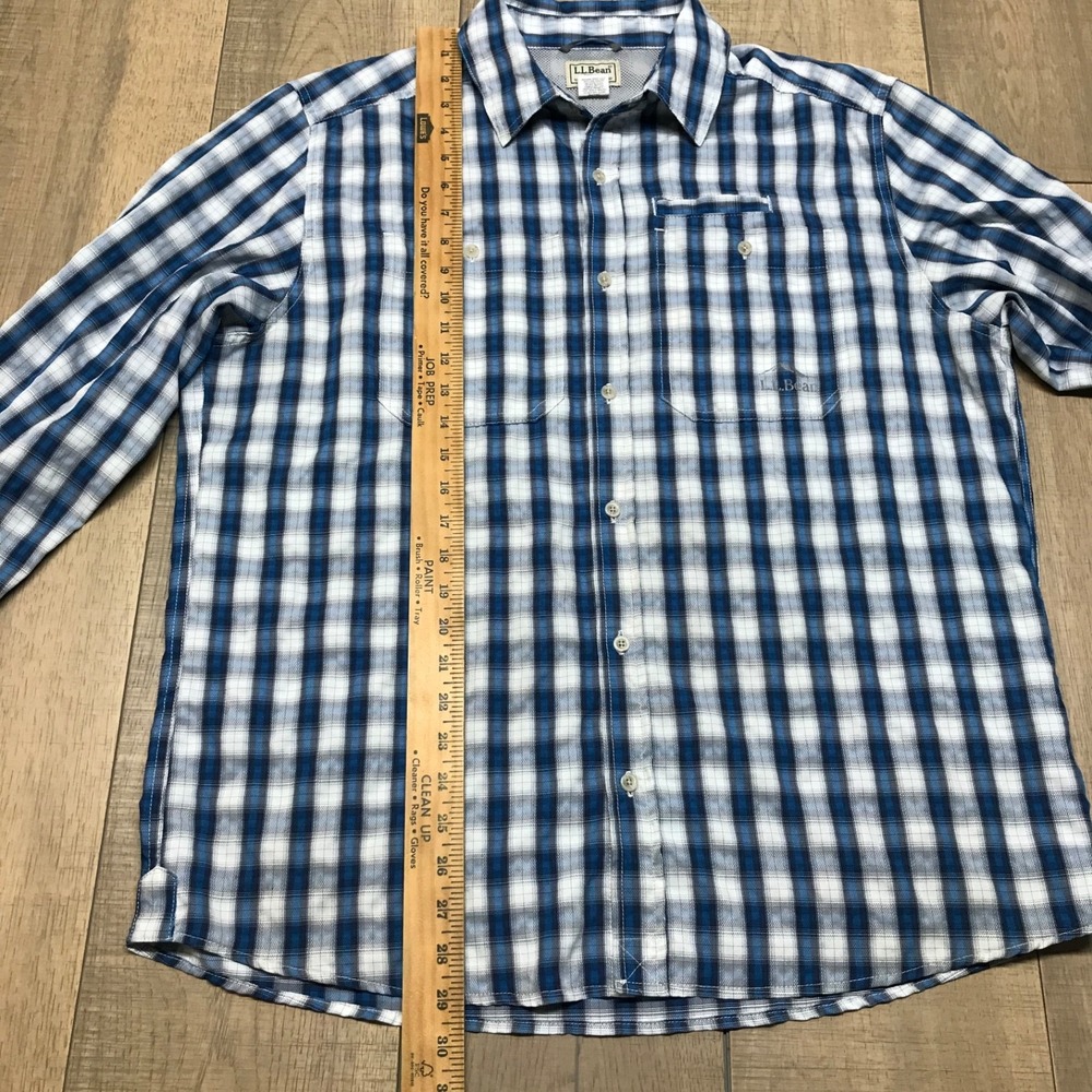 L.L. Bean Shirt Mens Size L Blue Button Up Plaid Vented Fishing Hiking Roll Tab - Picture 11 of 12